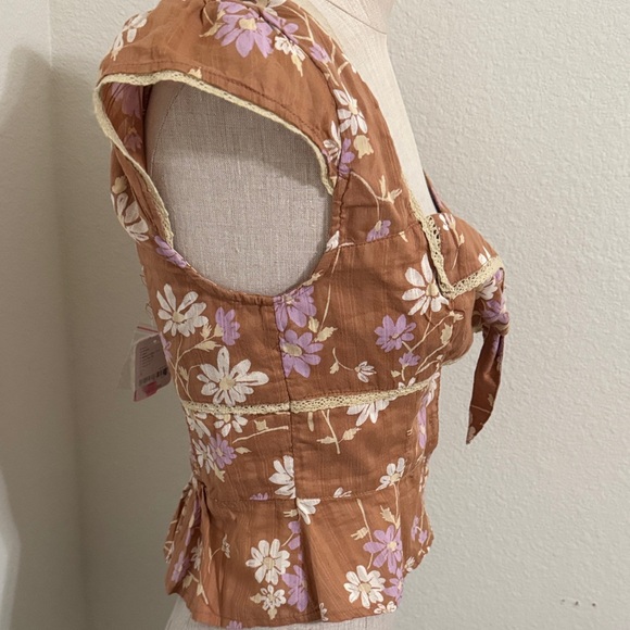Free People Brown Floral Cap Sleeve Blouse - Picture 3 of 6